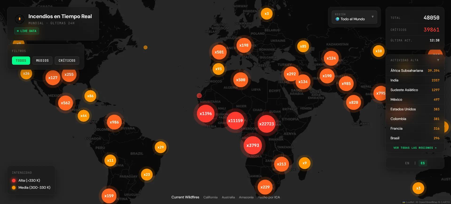 Current Wildfires - Sitio Web desarrollada por ICA
