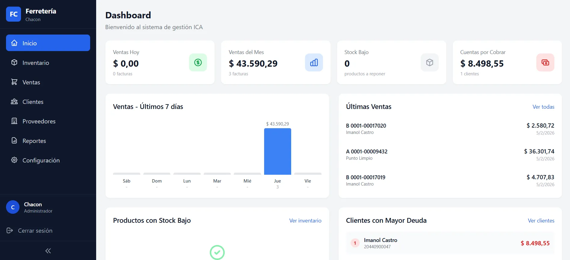 Sistema Ferretería - Sistema a Medida desarrollada por ICA